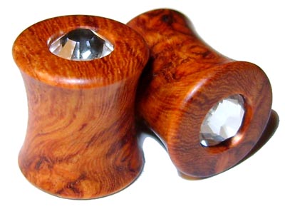 0000g 0000 G Gauge 11.68mm Organic Amboyna Burl Swarovski Crystal Inlayed Double Flared Plugs