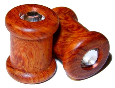 0000g 0000 G Gauge 11.68mm Organic Amboyna Burl Swarovski Crystal Inlayed Double Top Hat Plugs