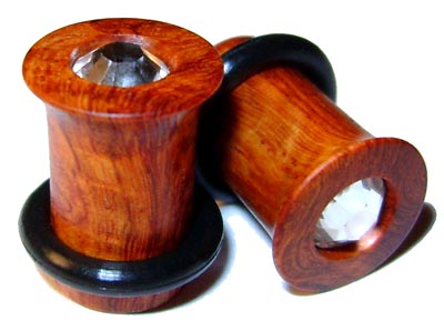 0000g 0000 G Gauge 11.68mm Organic Amboyna Burl Swarovski Crystal Inlayed Single Flared Plugs