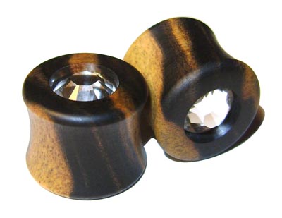0000g Gauge 11.68mm Organic Black and White Ebony Swarovski Crystal Inlayed Double Flared Plugs