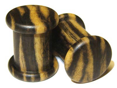 0000g Gauge 11.68mm Organic Black and White Ebony Double Top Hat Exotic Wood Plugs