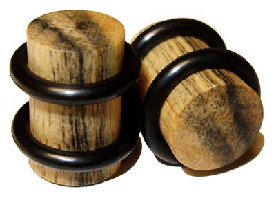 0000g Gauge 11.68mm Organic Black and White Ebony O-Ring Straight Exotic Wood Plugs