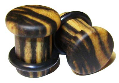 0000g Gauge 11.68mm Organic Black and White Ebony Single Top Hat Exotic Wood Plugs