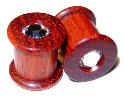 0000g 0000 G Gauge 11.68mm Organic Bloodwood Swarovski Crystal Inlayed Double Top Hat Plugs