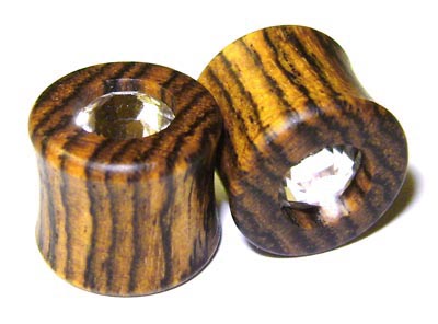 0000g 0000 G Gauge 11.68mm Organic Bocote Swarovski Crystal Inlayed Double Flared Plugs