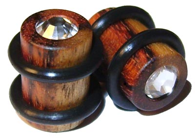 0000g Gauge 11.68mm Organic Chechen Swarovski Crystal Inlayed O-Ring Straight Plugs