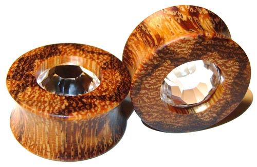 0000g 0000 G Gauge 11.68mm Organic Marblewood Swarovski Crystal Inlayed Double Flared Plugs