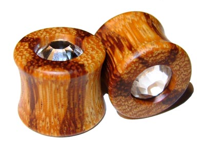 0000g 0000 G Gauge 11.68mm Organic Marblewood Swarovski Crystal Inlayed Double Flared Plugs