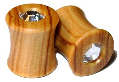 0000g 0000 G Gauge 11.68mm Organic Olivewood Swarovski Crystal Inlayed Double Flared Plugs