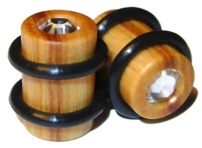 0000g 0000 G Gauge 11.68mm Organic Olivewood Swarovski Crystal Inlayed O-Ring Straight Plugs
