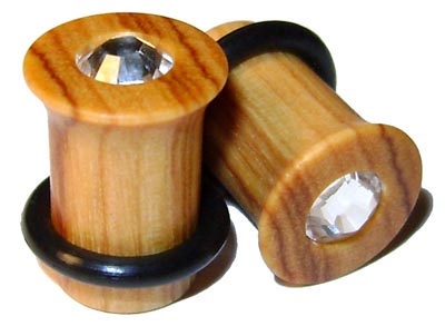 0000g 0000 G Gauge 11.68mm Organic Olivewood Swarovski Crystal Inlayed Single Flared Plugs