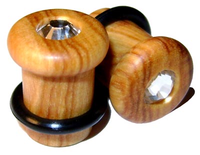 0000g 0000 G Gauge 11.68mm Organic Olivewood Swarovski Crystal Inlayed Single Top Hat Plugs