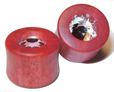 0000g Gauge 11.68mm Organic Pink Ivory Swarovski Crystal Inlayed Double Flared Plugs