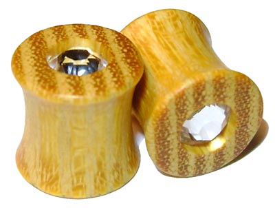 0000g 0000 G Gauge 11.68mm Organic Striped Osage Orange Swarovski Crystal Inlayed Double Flared Plugs