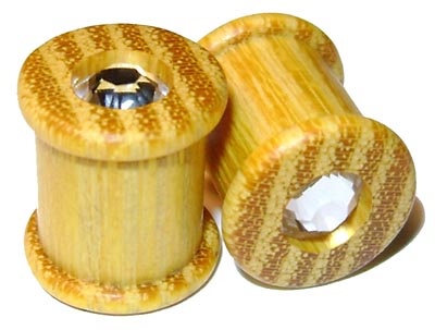 0000g 0000 G Gauge 11.68mm Organic Striped Osage Orange Swarovski Crystal Inlayed Double Top Hat Plugs
