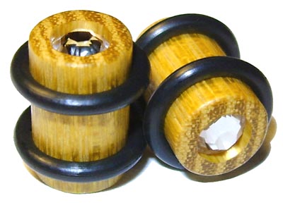0000g 0000 G Gauge 11.68mm Organic Striped Osage Orange Swarovski Crystal Inlayed O-Ring Straight Plugs