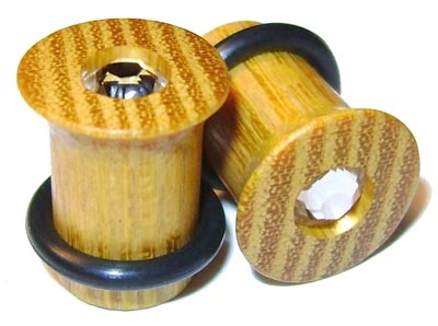 0000g 0000 G Gauge 11.68mm Organic Striped Osage Orange Swarovski Crystal Inlayed Single Flared Plugs