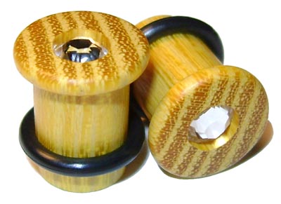 0000g 0000 G Gauge 11.68mm Organic Striped Osage Orange Swarovski Crystal Inlayed Single Top Hat Plugs