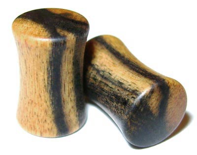 0000g Gauge 11.68mm Organic Black and White Ebony Double Flared Exotic Wood Plugs
