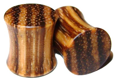 0000g Gauge 11.68mm Organic Zebrawood Double Flared Exotic Wood Plugs